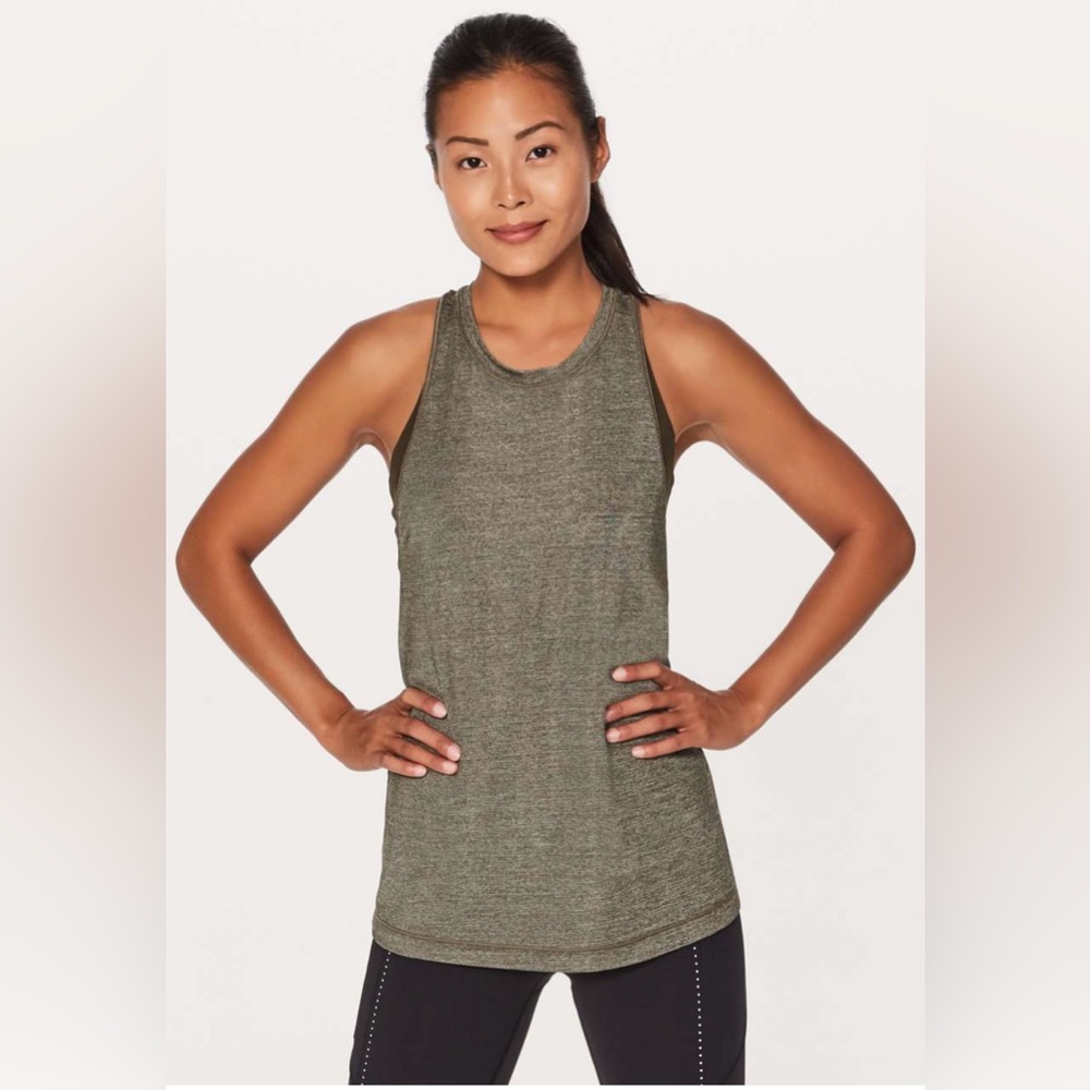 NWT Lululemon🍋 Extra Mile Tank Heathered Dark Olive/Dark Olive Size 8